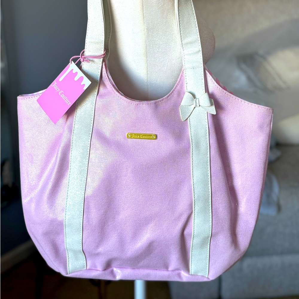 Super cute pink tote with white straps
